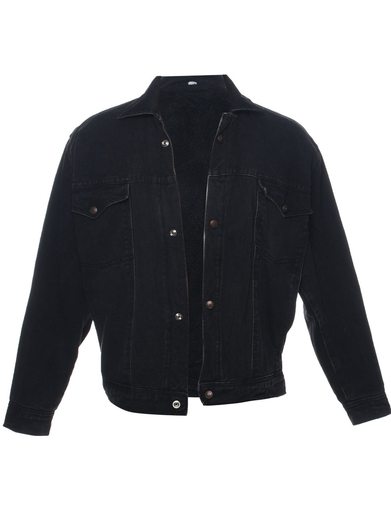 Black Shearling Denim Jacket - L