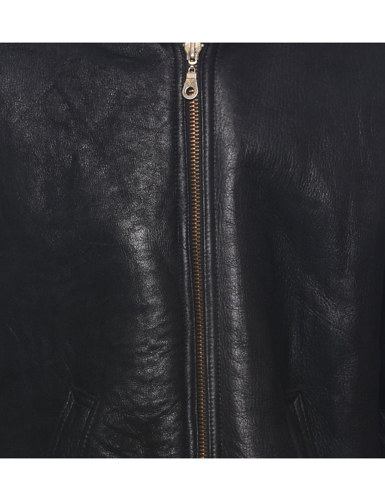 Black Shearling Leather Jacket - L