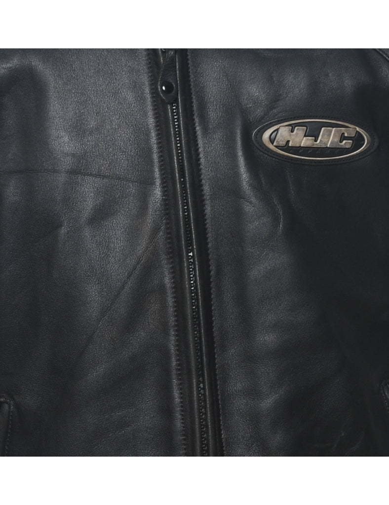 Black Vintage Leather Y2K Racing Jacket - L