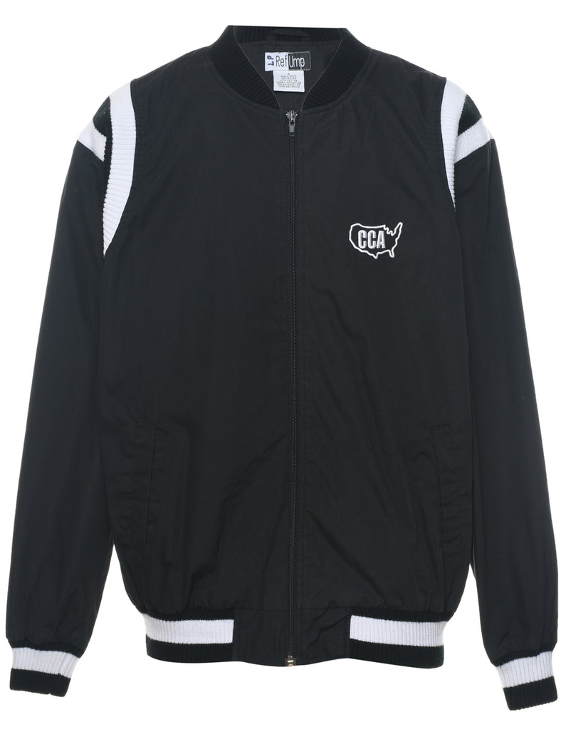 Black & White Zip-Front Bomber Jacket - S