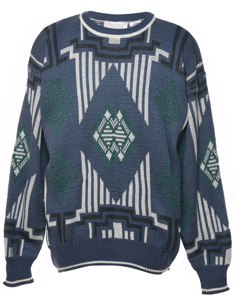 Blue Patterned Jumper - L