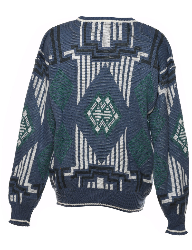 Blue Patterned Jumper - L