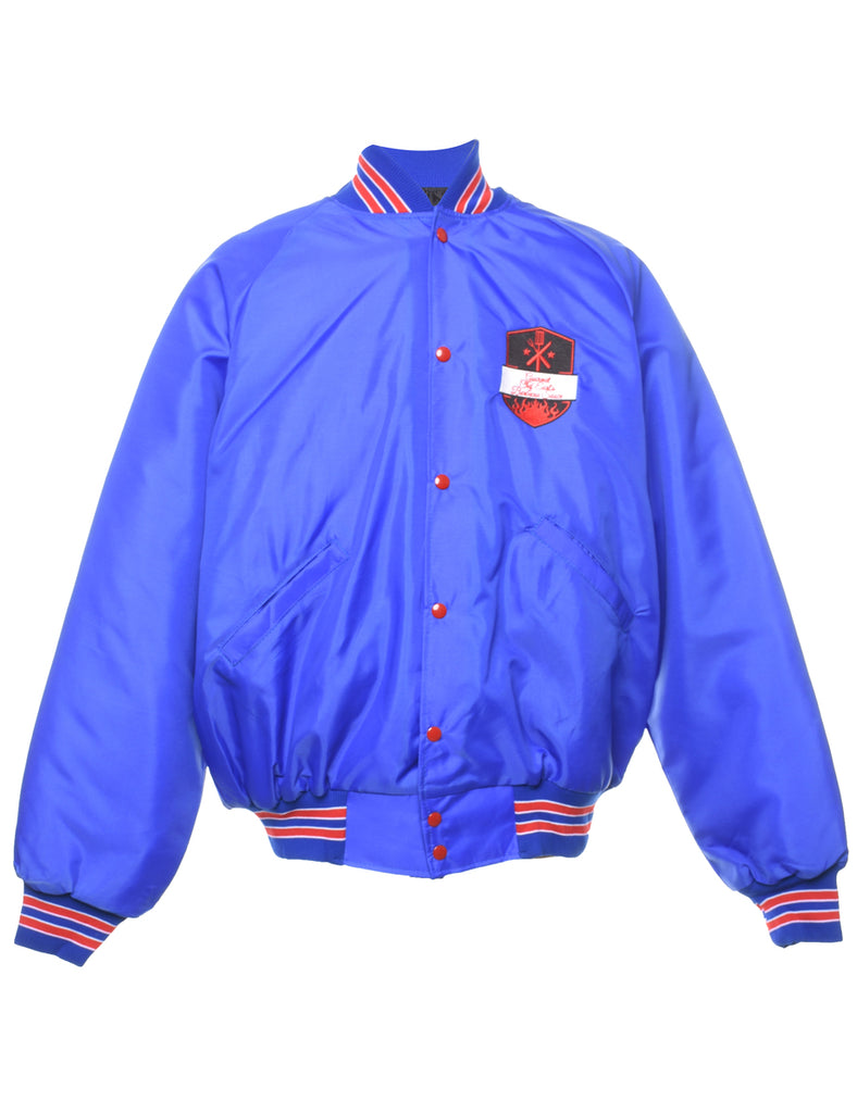 Blue & Red Contrast Embroidered Bomber Jacket - XL