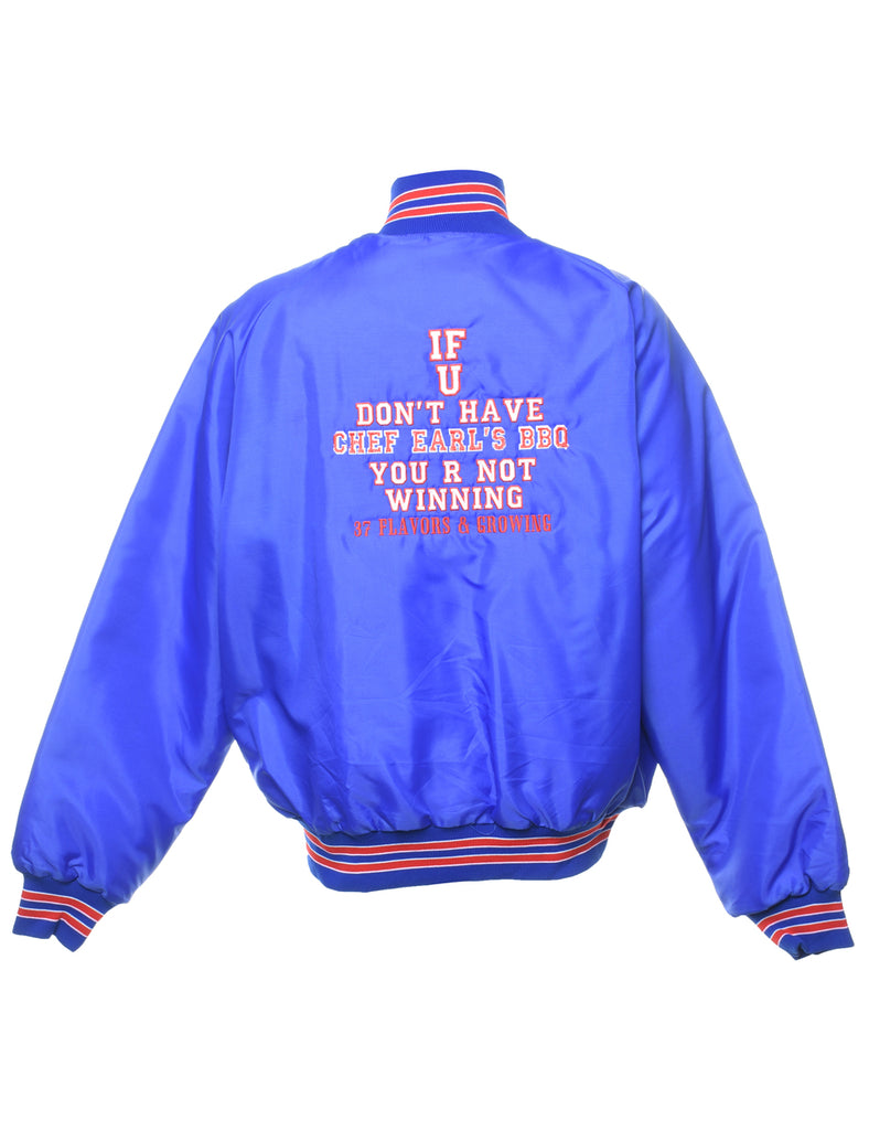 Blue & Red Contrast Embroidered Bomber Jacket - XL