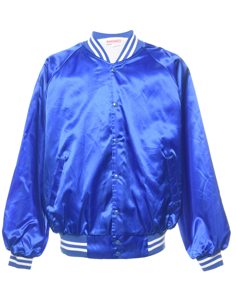 Blue & White Silky Contrast Bomber Jacket - XL