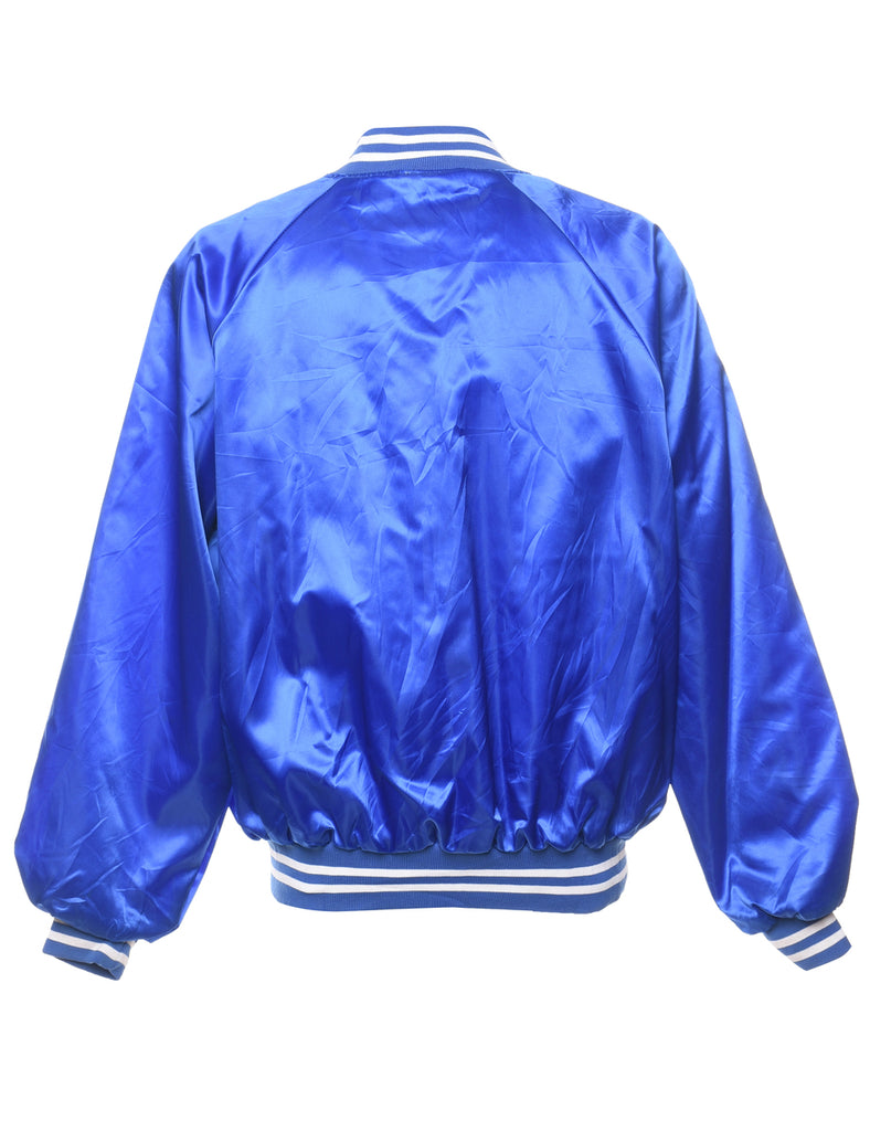 Blue & White Silky Contrast Bomber Jacket - XL