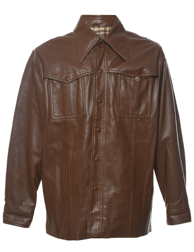 Brown Classic Checked Lined Leather Jacket - XL