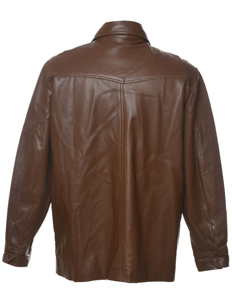 Brown Classic Checked Lined Leather Jacket - XL