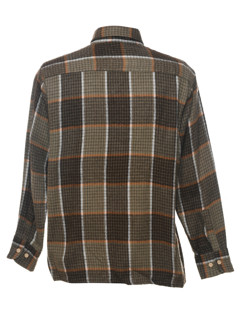 Brown, Green & Orange Flannel Checked Shirt - L