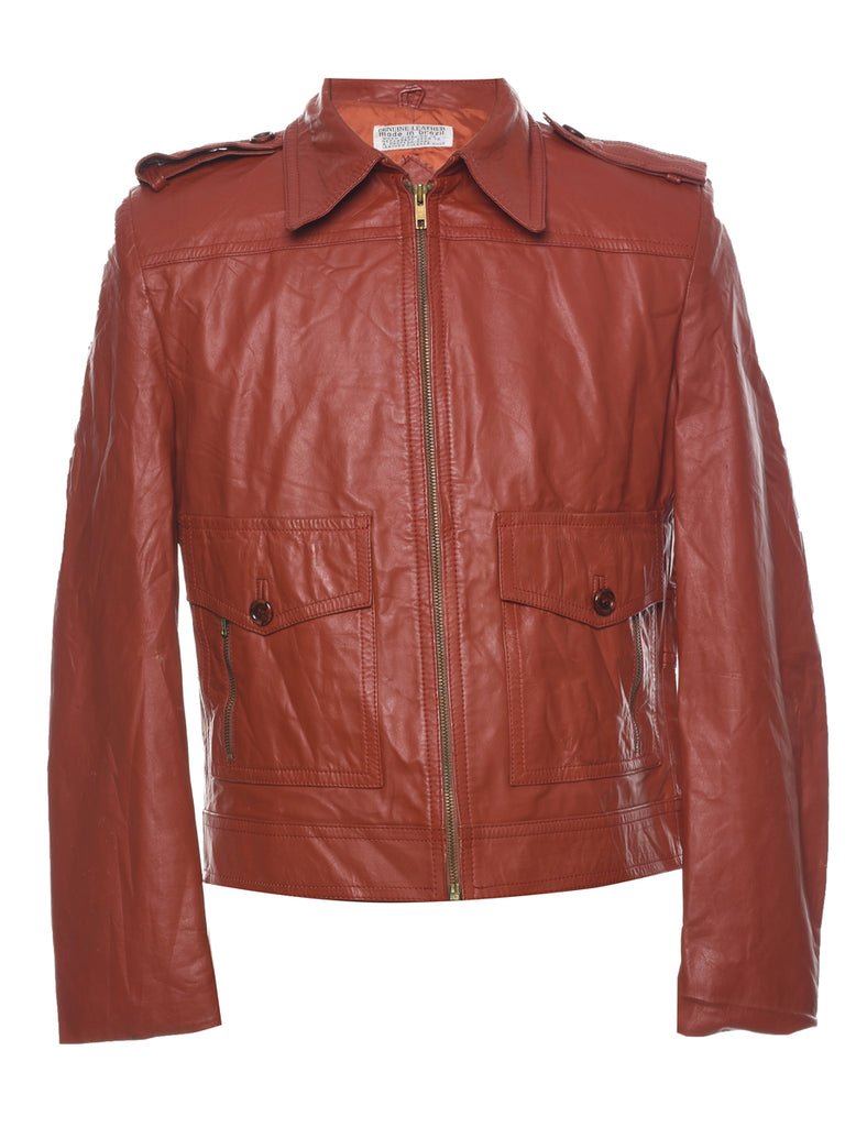 Burnt Orange Leather Jacket - M