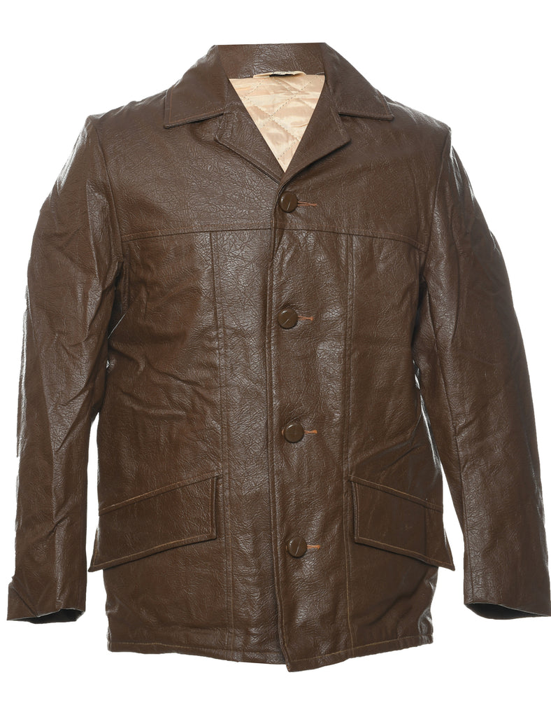 Button Front Leather Jacket - M