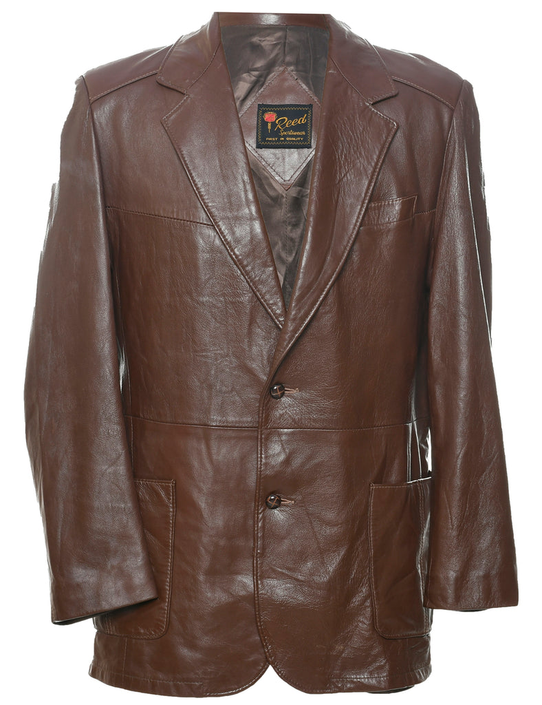 Button Front Leather Jacket - L