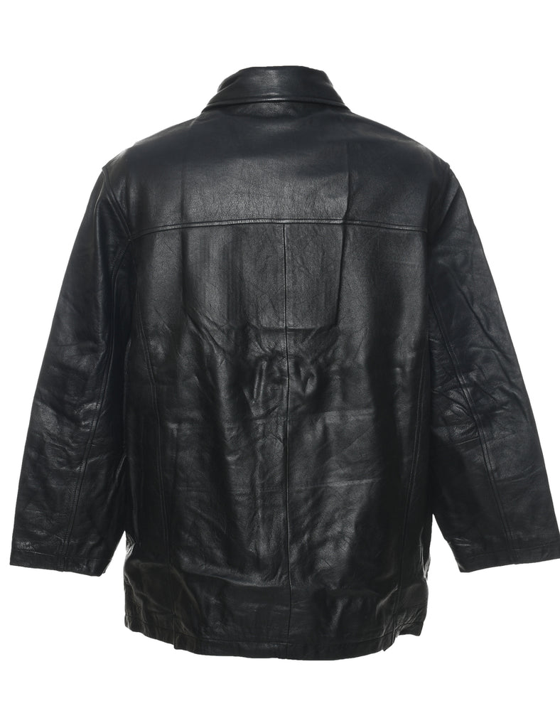 Button Front Leather Jacket - M