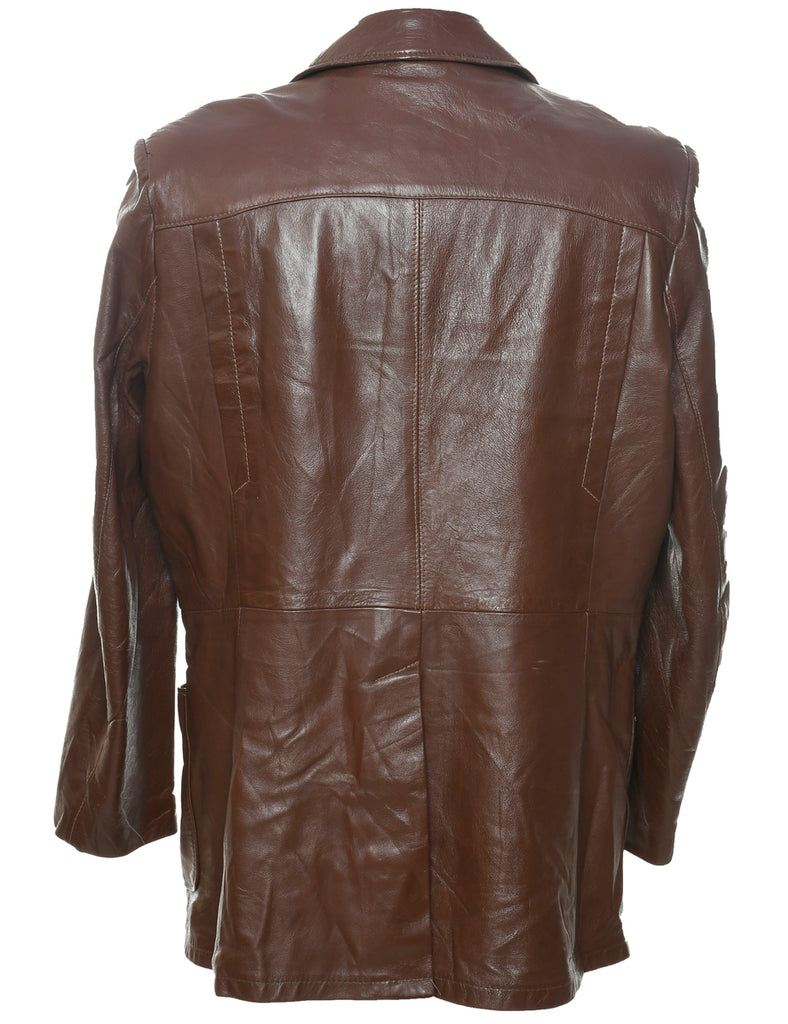 Button Front Leather Jacket - L