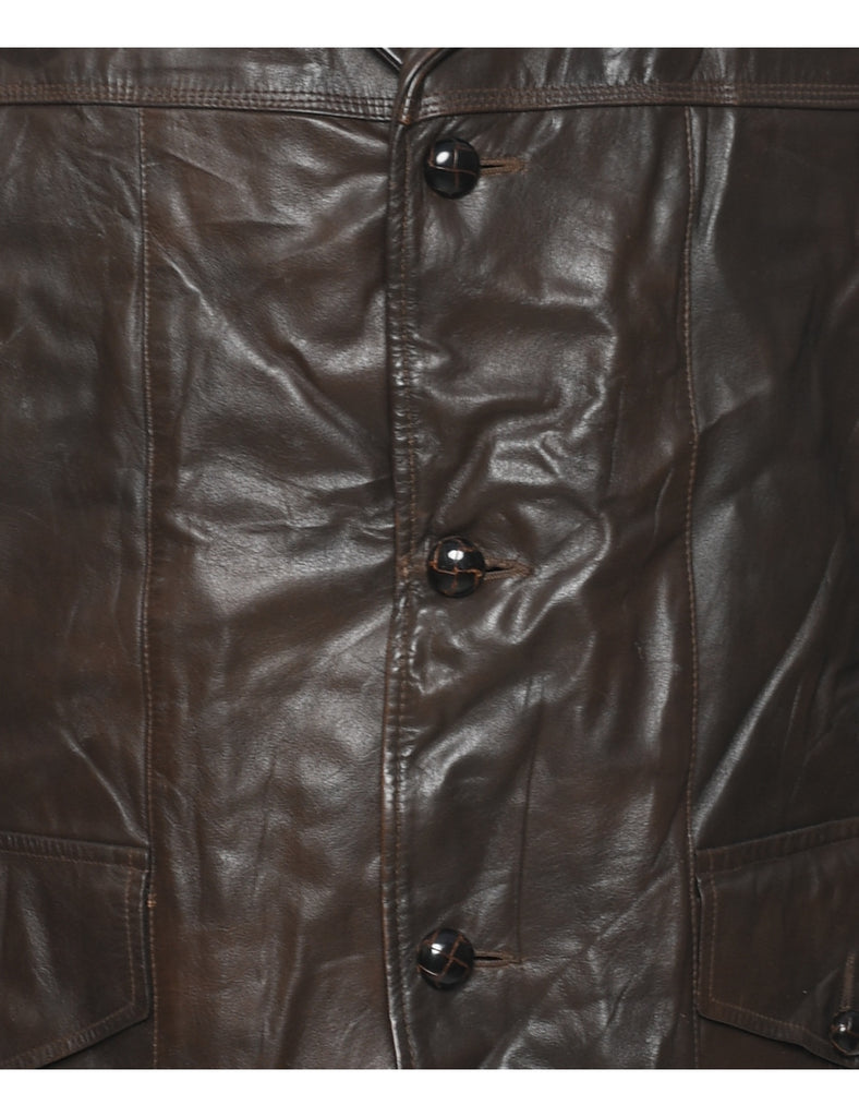 Button Front Leather Jacket - L