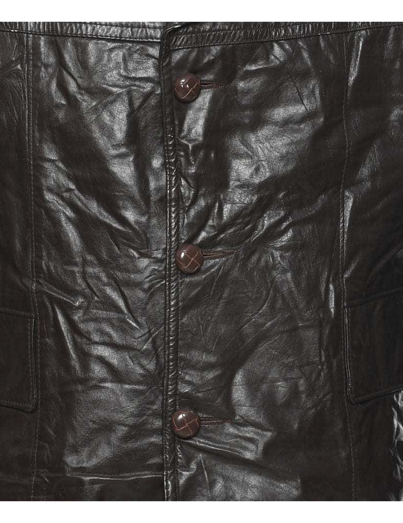 Button Front Leather Jacket - L