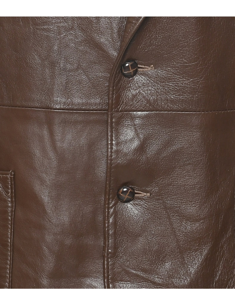 Button Front Leather Jacket - L