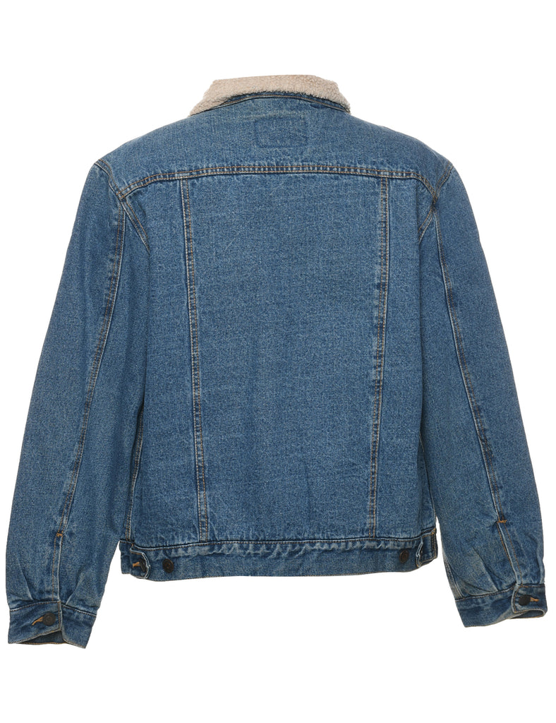 Button Front Shearling Denim Jacket - L