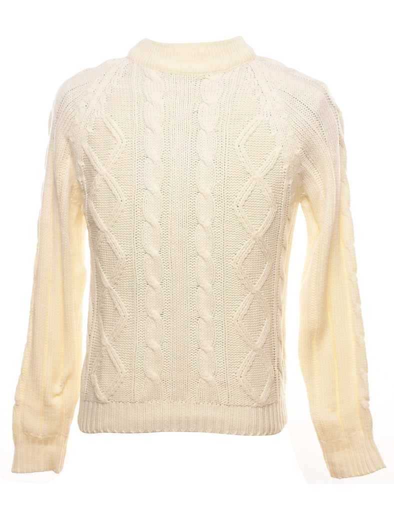 Cable Knit Off White Jumper - M