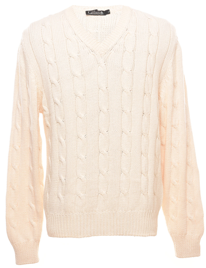 Cable Knit Off White Jumper - L