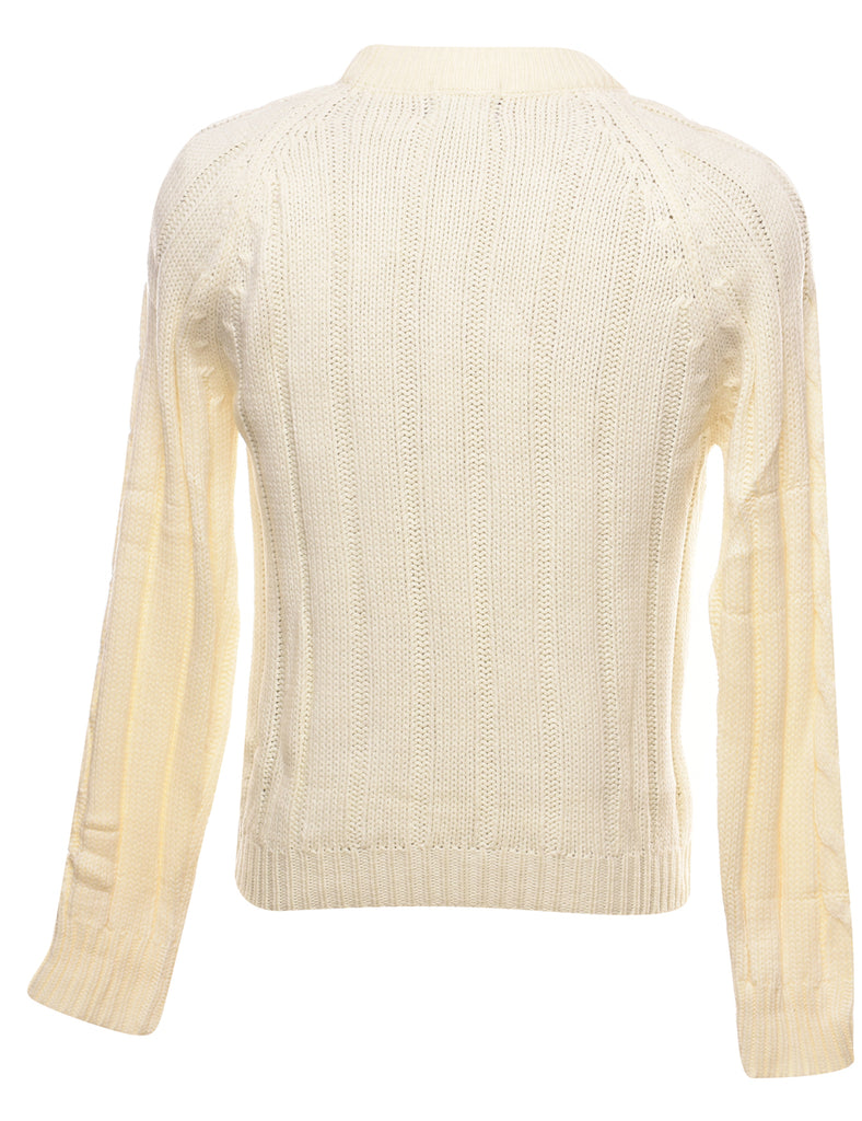 Cable Knit Off White Jumper - M