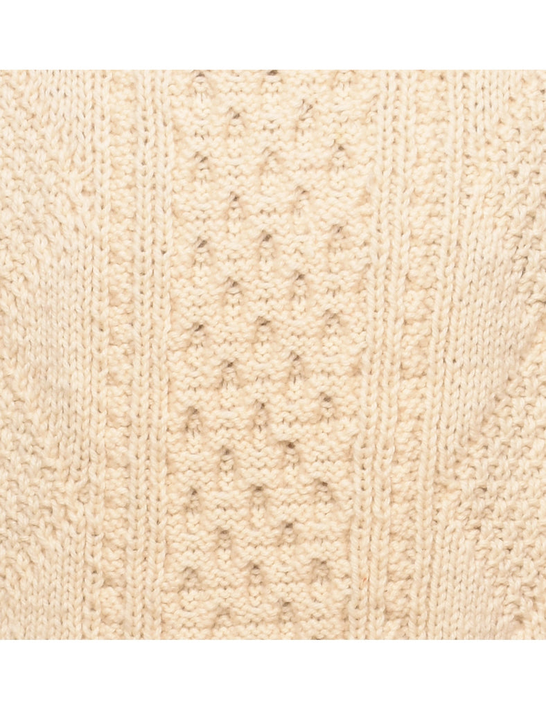 Cable Knit Off White Jumper - L