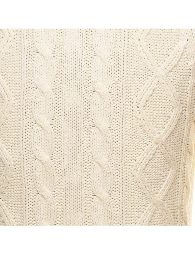 Cable Knit Off White Jumper - M