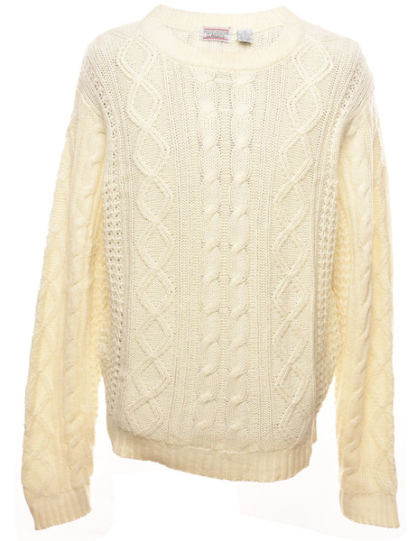 Men s Cable Knit Pale Yellow Jumper Yellow L Beyond Retro