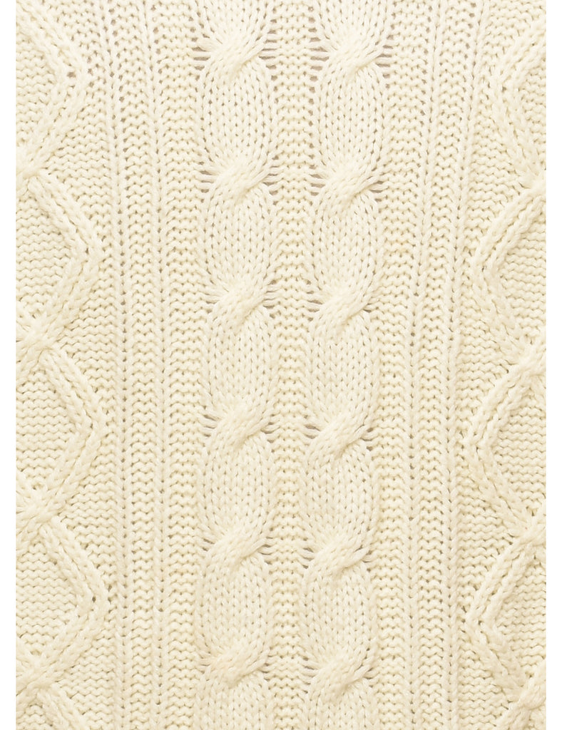 Cable Knit Pale Yellow Jumper - L