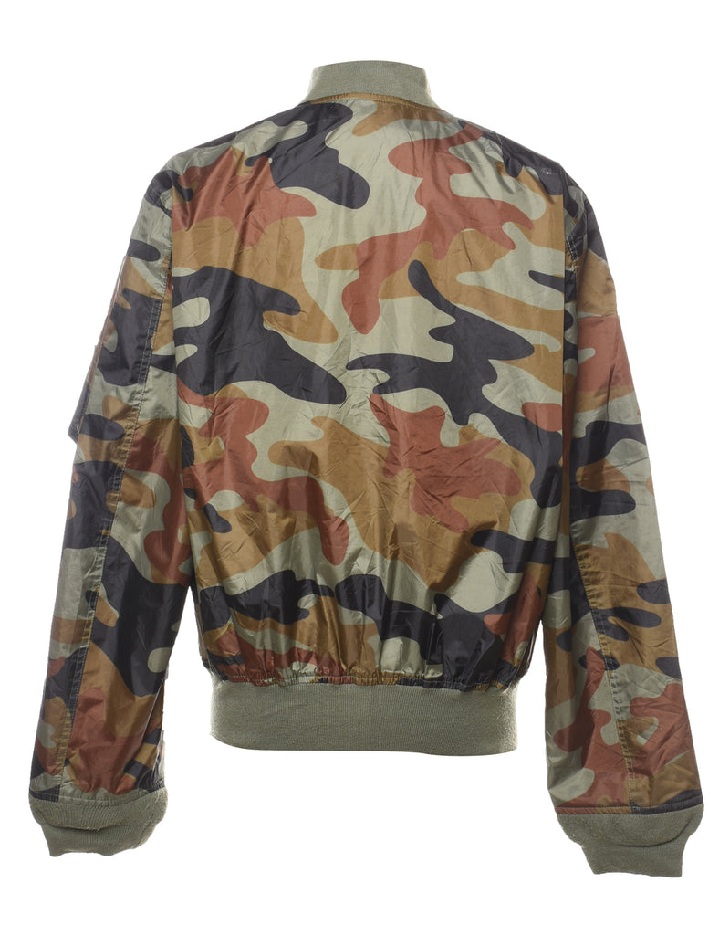 Camouflage Print Y2K Green & Brown Bomber Jacket - L