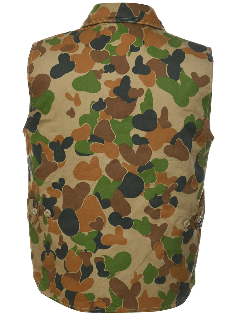 Camouflage Print Zip-Front Waistcoat - L