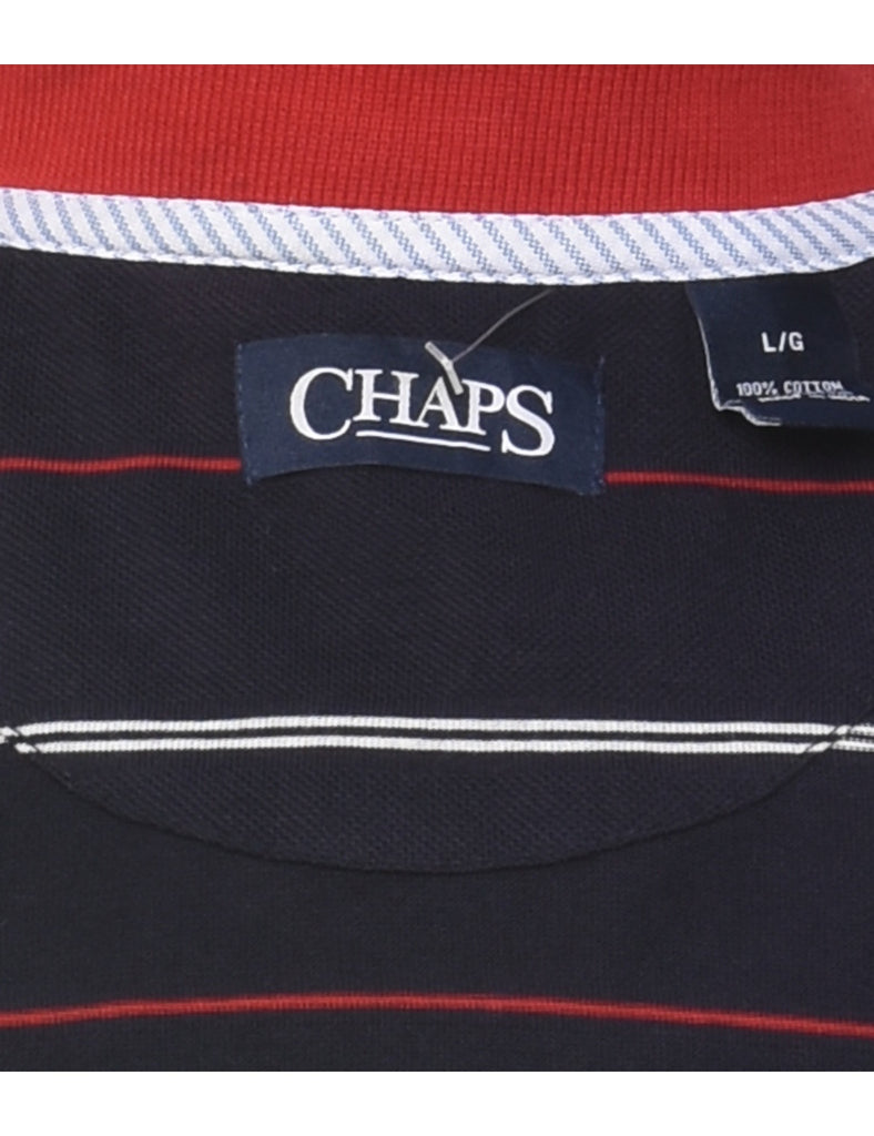 Chaps Black & Red Striped Polo Shirt - L