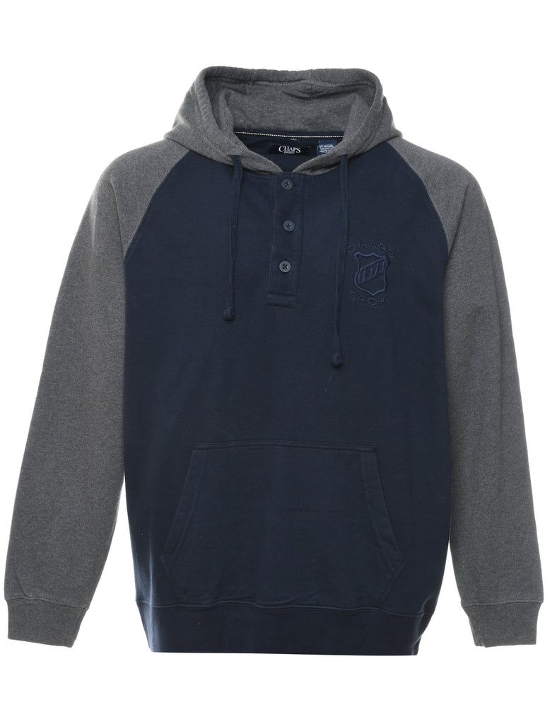 Chaps Grey & Navy Contrast Colour Hooded Sweatshirt - L