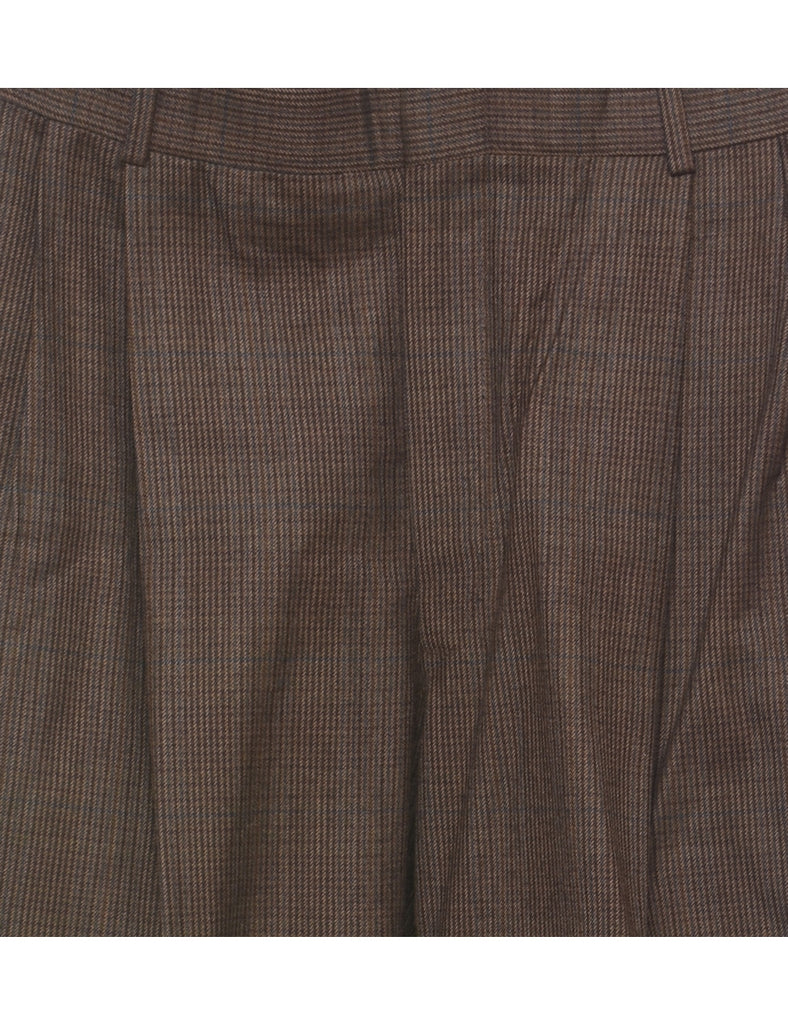 Checked Pattern Brown Classic Trousers - W33 L28