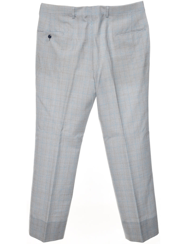 Checked Pattern Light Blue & Light Grey Classic Trousers - W35 L30