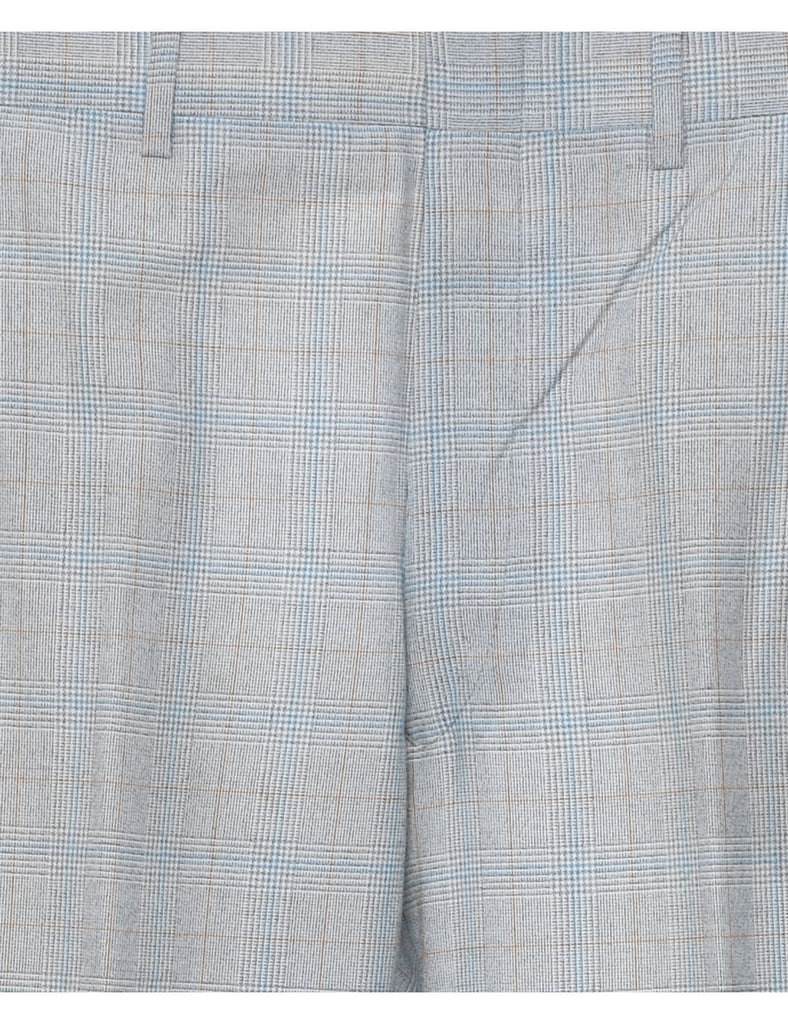 Checked Pattern Light Blue & Light Grey Classic Trousers - W35 L30