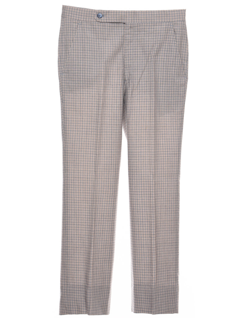 Checked Pattern Light Orange & Grey Straight-Fit Trousers - W32 L28