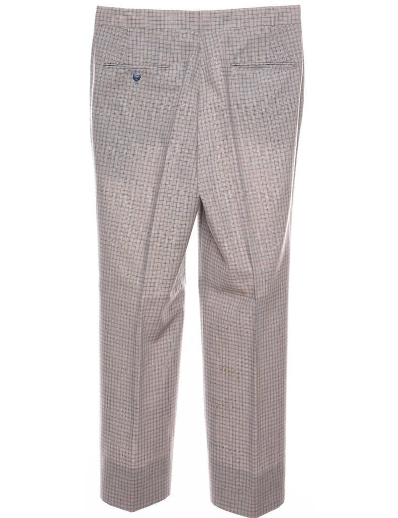 Checked Pattern Light Orange & Grey Straight-Fit Trousers - W32 L28