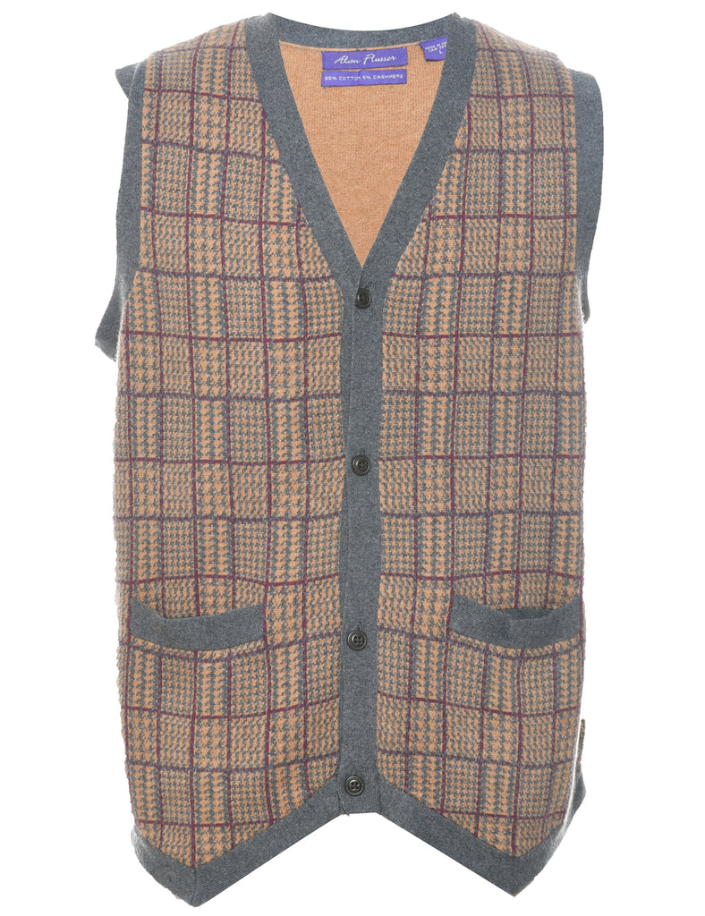 Checked Pattern Sweater Vest - L