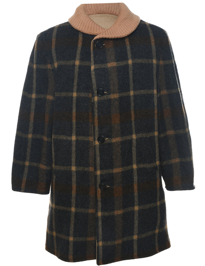 Checked Wool Coat - XL