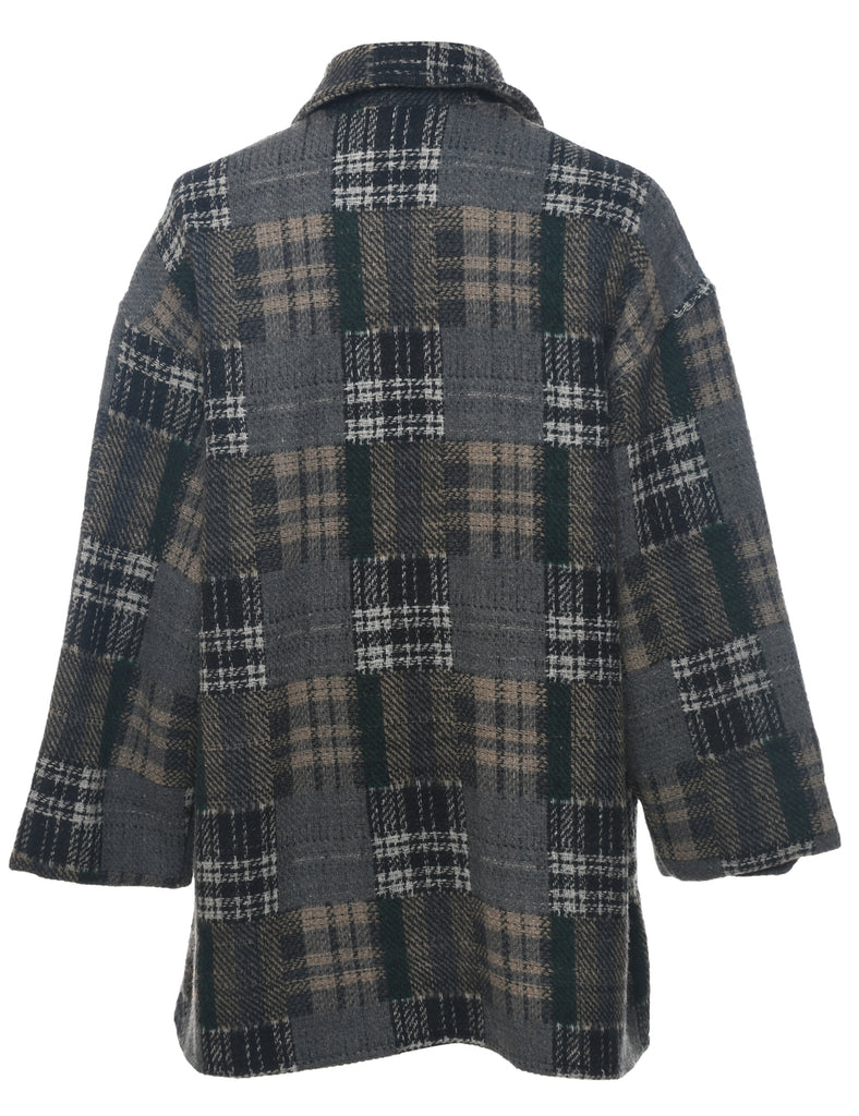 Checked Wool Coat - M