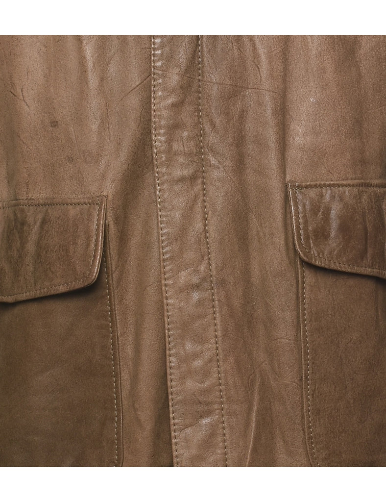 Classic Brown Zip-Front Leather Jacket - L