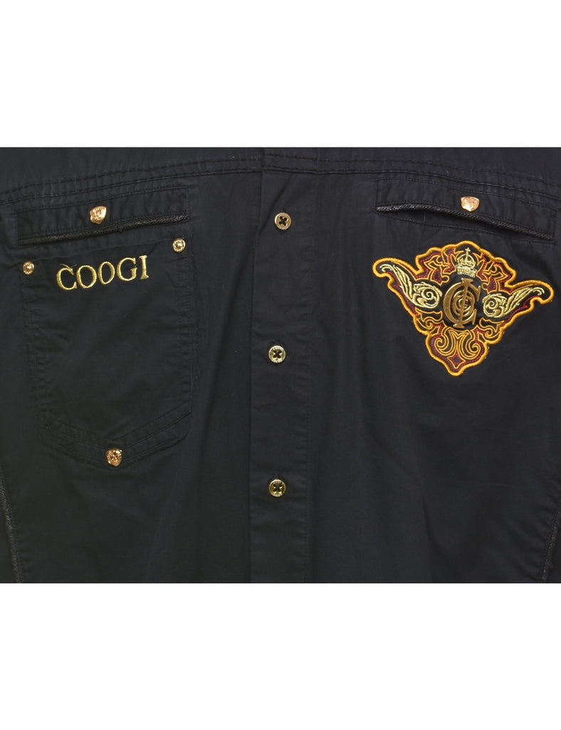 Coogi Embroidered Black 1990s Shirt - XL