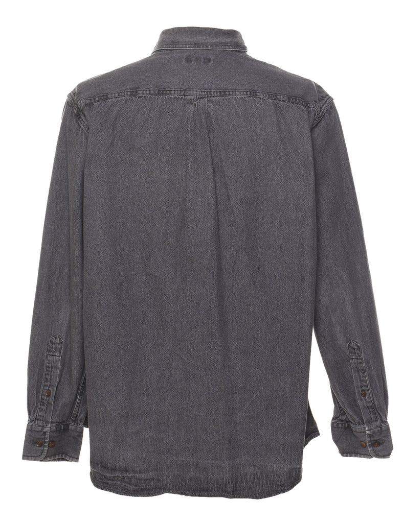 Croft & Barrow Black Distressed Denim Shirt - L