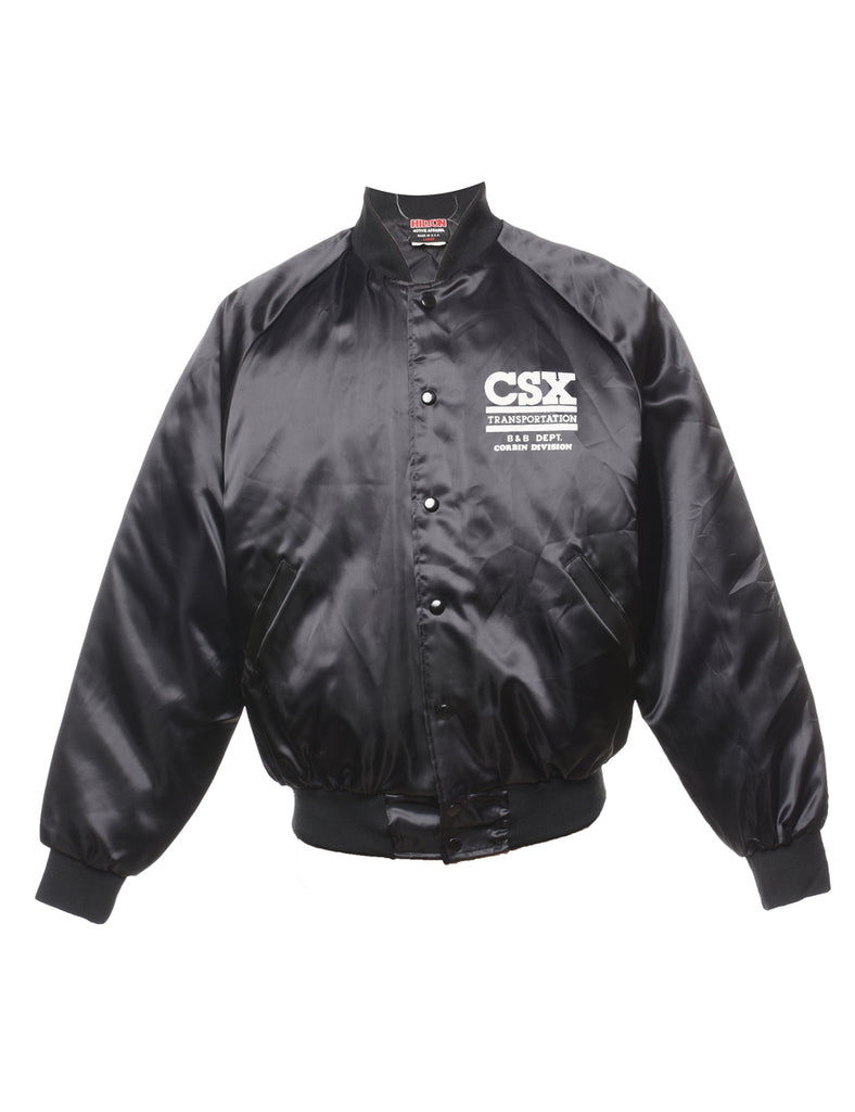 CSX Black Silky Nylon Bomber Jacket - L