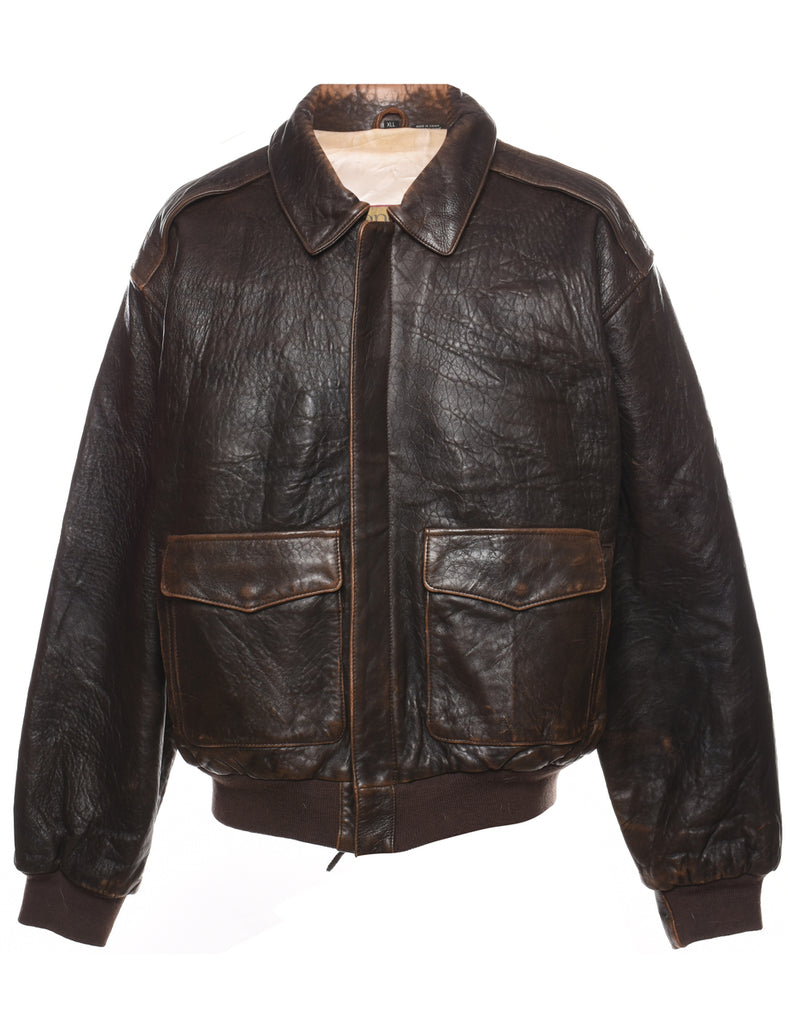 Dark Brown Distressed Vintage Flight Jacket - XXL