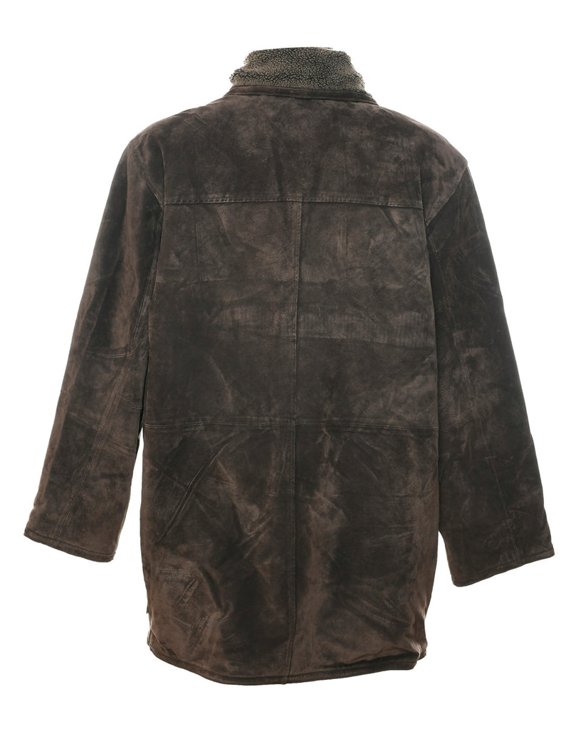 Dark Brown Faux Shearling Suede Jacket - L