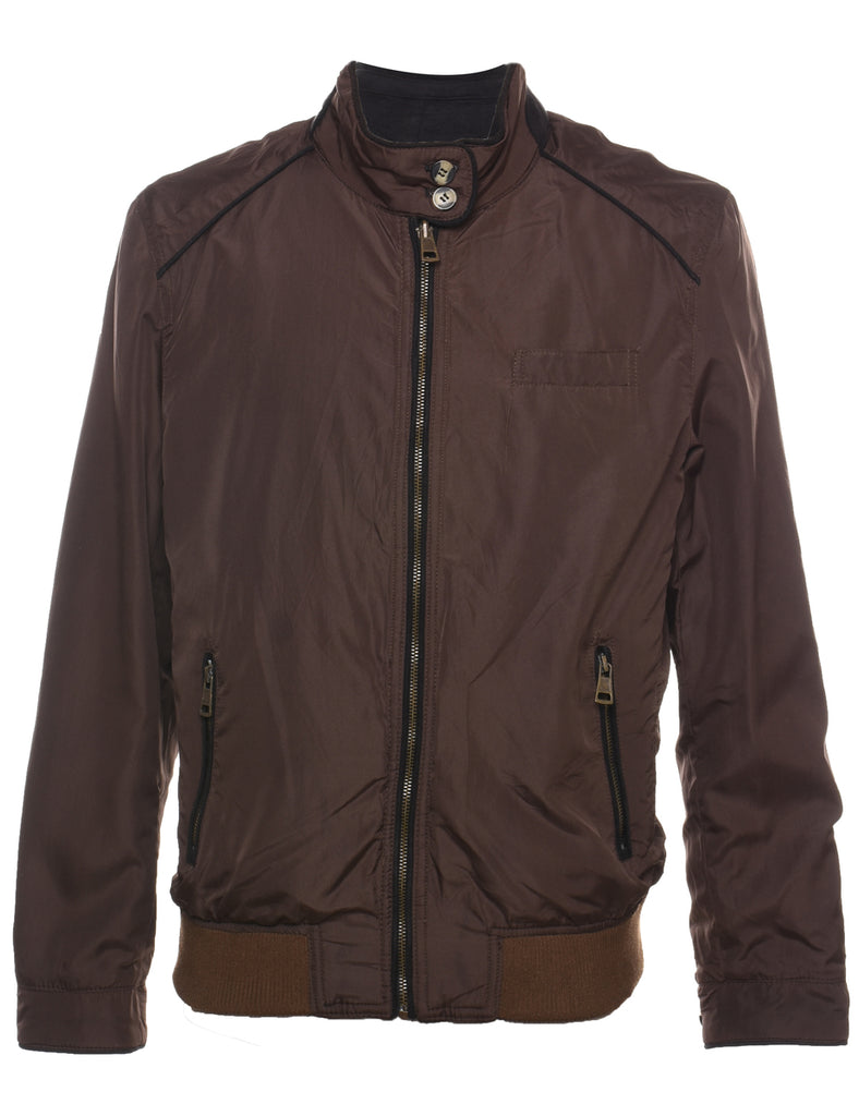 Dark Brown Zip-Front Harrington Jacket - L