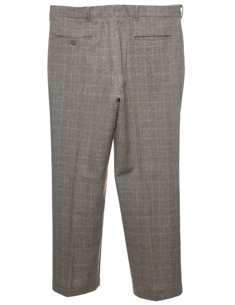 Dogtooth Checked Brown Casual Trousers - W34 L29