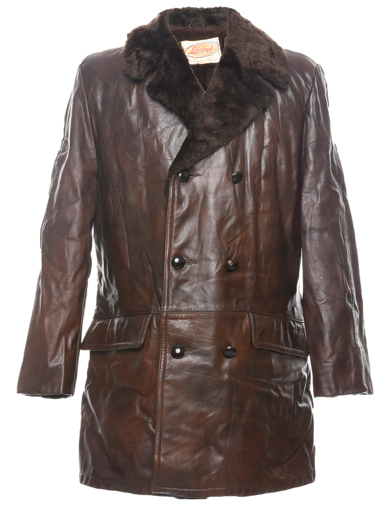 Double-Breasted Faux Shearling Lined Leather Jacket - M